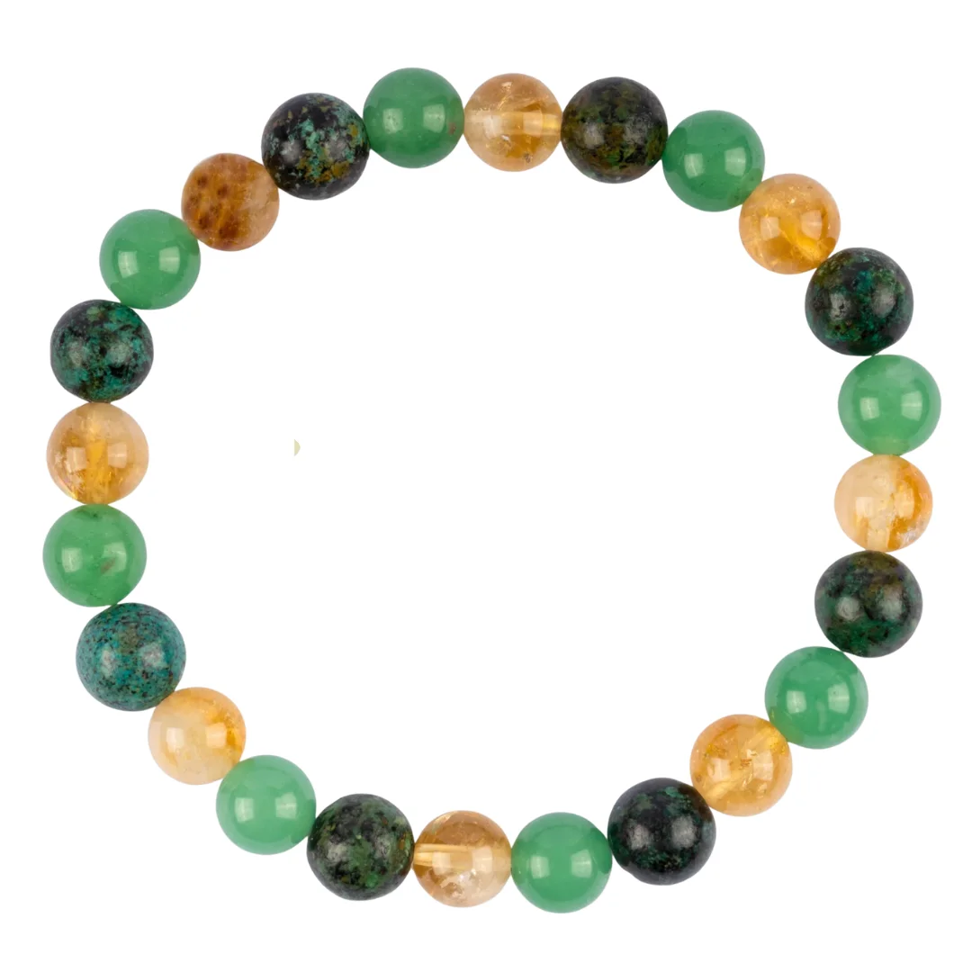 Triple Prosperity Bracelet–Citrine,Green Aventurine & African Turquoise for Wealth, Growth & Success